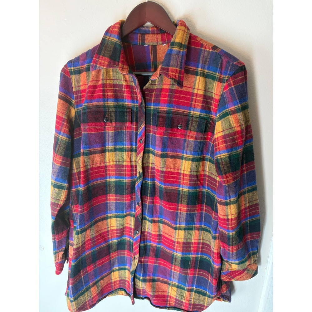LL Bean Archive 1958 Chamois Cloth Shirt Red Blue Plaid 502361 Mens Medium